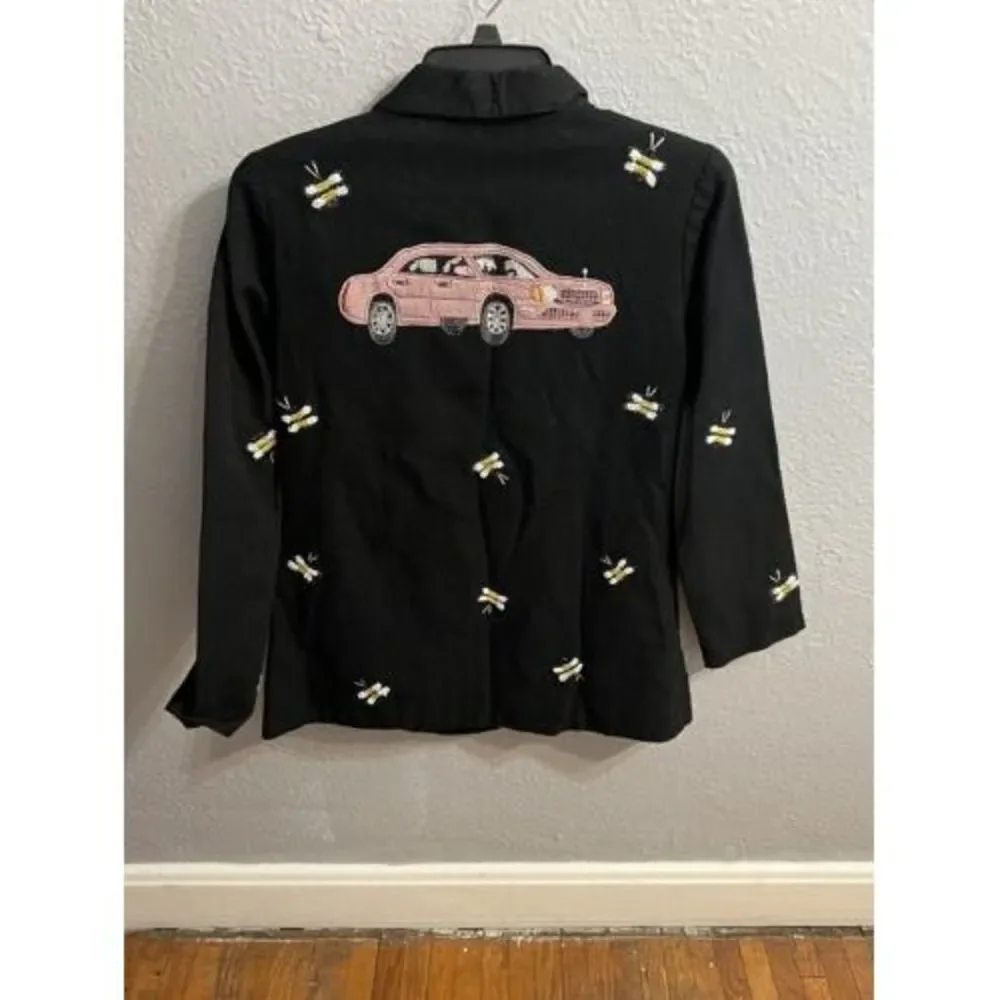 Anage Vintage Womens Black With Bee Sequins Jacket Blazer size small - Picture 8 of 9